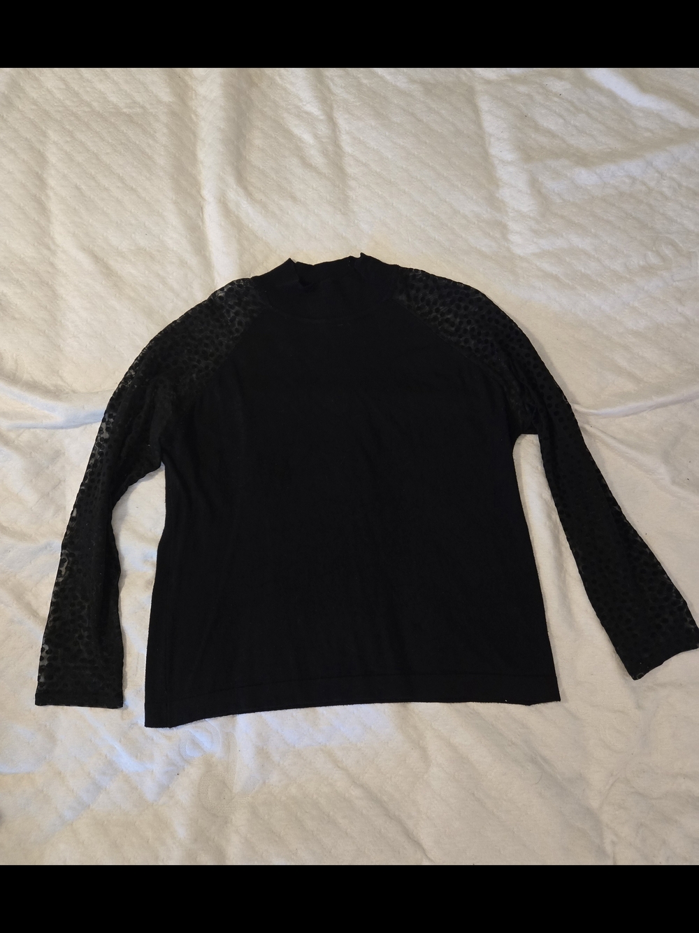 august silk Black Long-Sleeve Top with Sheer Patterned Sleeves